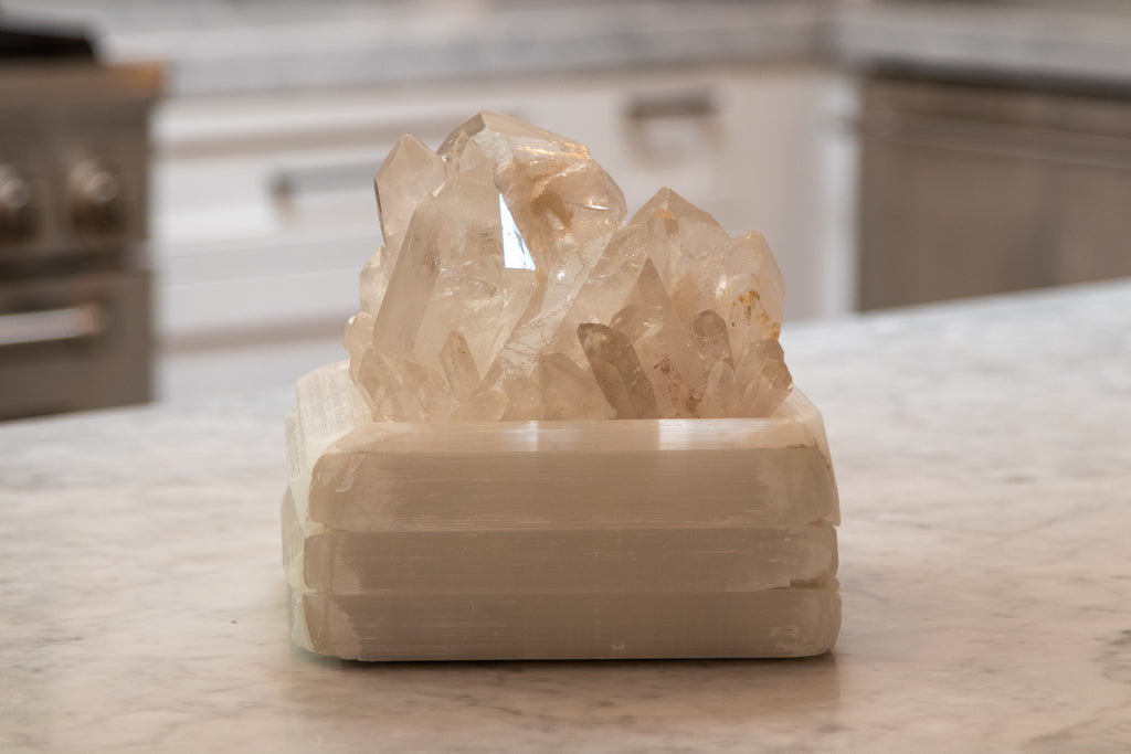 Selenite Treasure Box with Quartz Point Crystal Top - Nate Ricketts Design