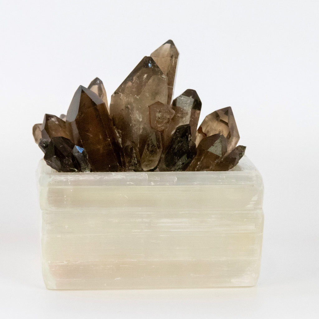 Smokey Quartz Top Selenite Crystal Box - Nate Ricketts Design