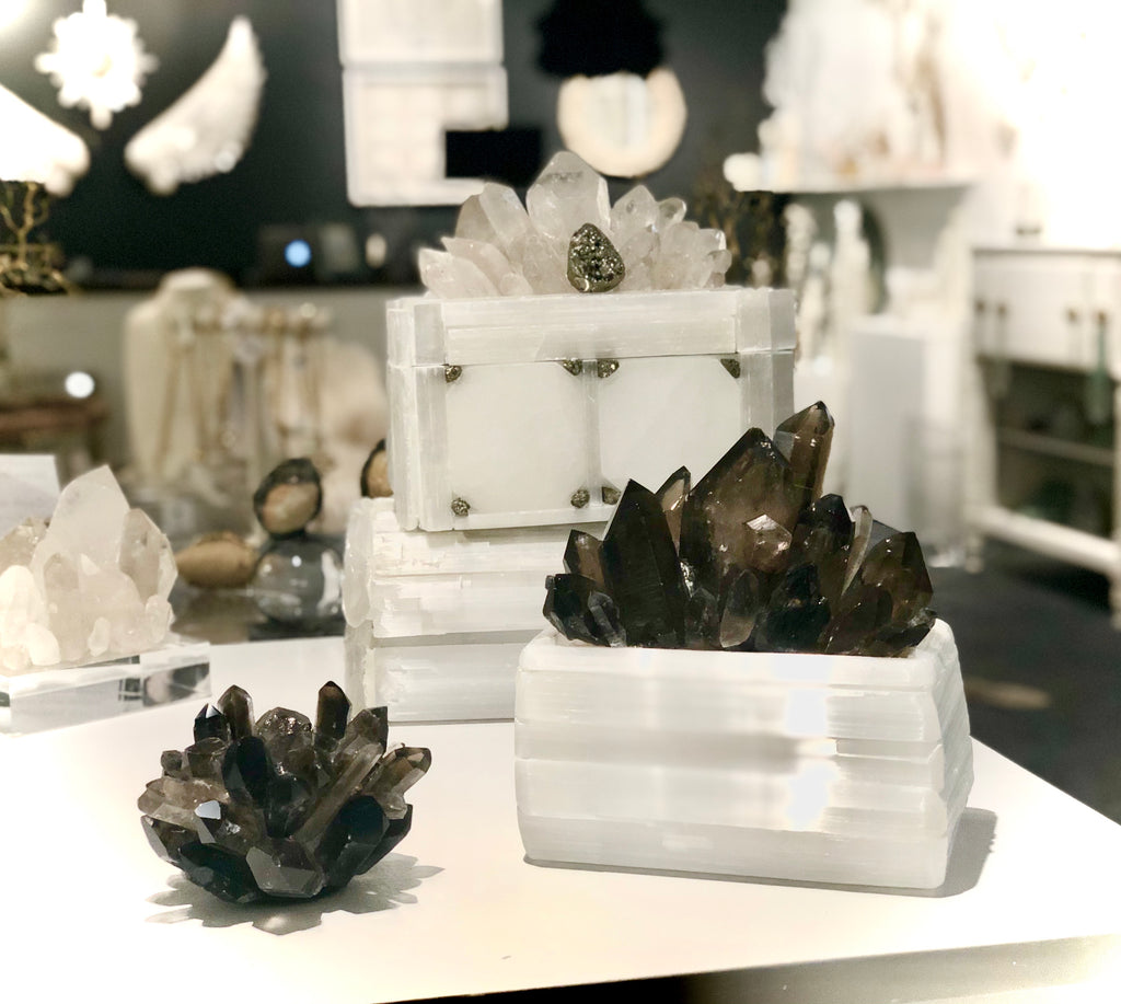 Crystal Box with Quartz Point, Pyrite, and Selenite Tiles - Nate Ricketts Design