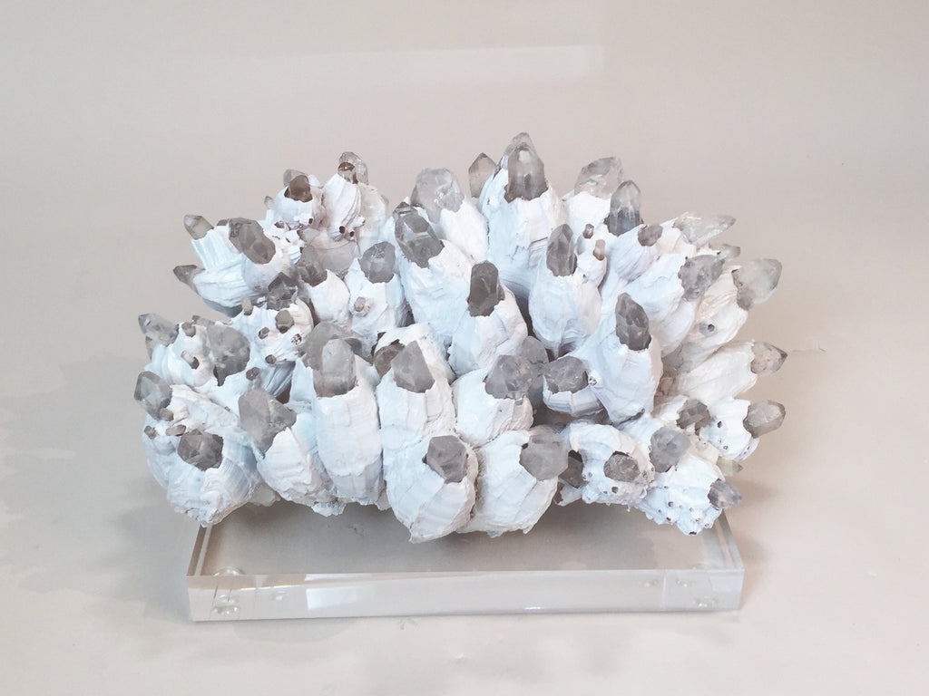 Barnacle Sculpture with Quartz Crystals on Acrylic Pedestal - Nate Ricketts Design