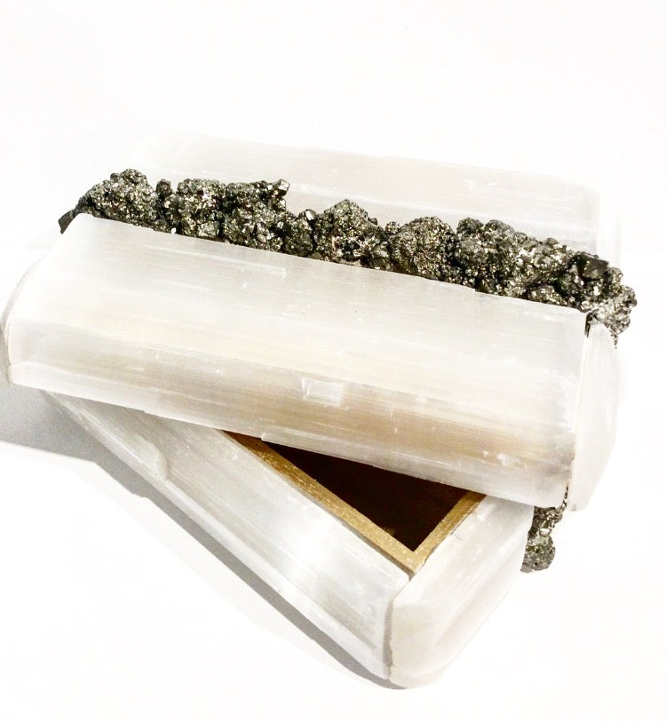 STRYPE Selenite and Pyrite Treasure Box - Nate Ricketts Design