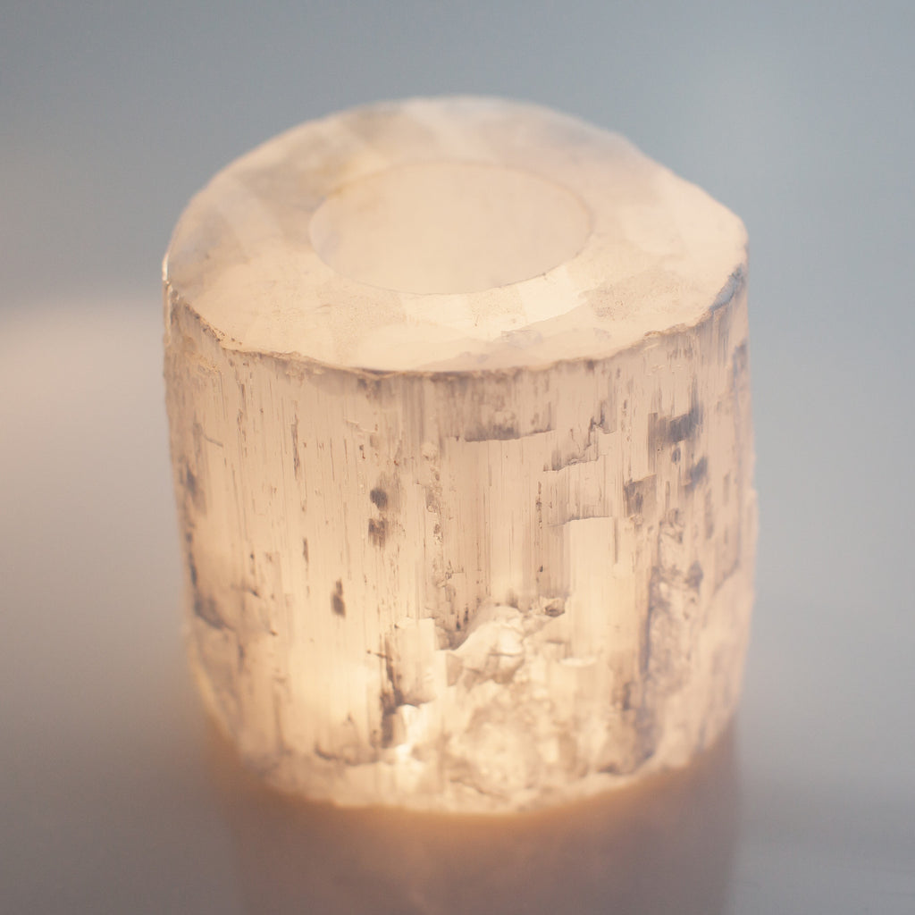 Natural Selenite Crystal Votive 4" - Nate Ricketts Design